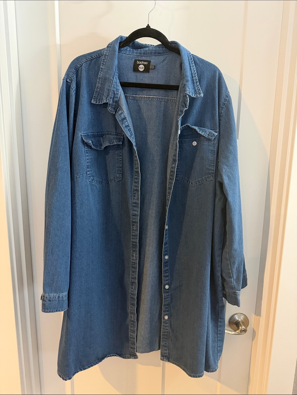 Boohoo Washed Blue Denim Shacket